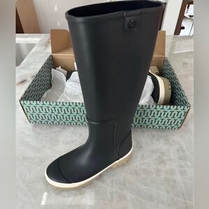 Tory Burch Hurricane Tall Rain Boots Black Size 7 NIB